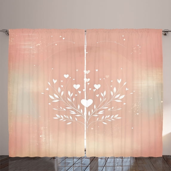 Ambesonne Pink Curtains 2 Panel Set, Classic Art Heart Leafy Floral, 108" x 96", Blush White Pale Mauve