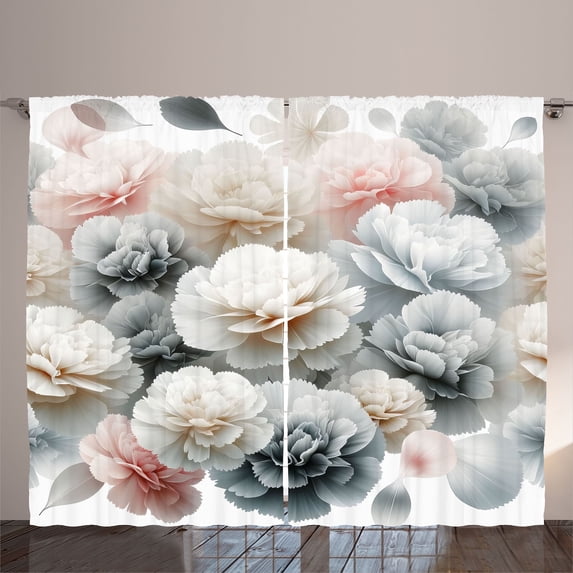 Ambesonne Pink Curtains 2 Panel Set, Dreamy Huddle of Carnation Art, 108" x 90", Dark Sea Green Pale Khaki