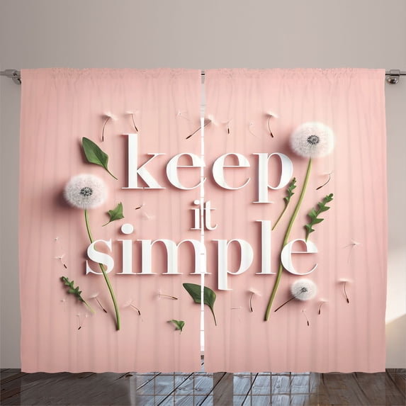 Ambesonne Pink Curtains 2 Panel Set, Keep It Simple Phrase Botanic, 108" x 96", Blush Green and White