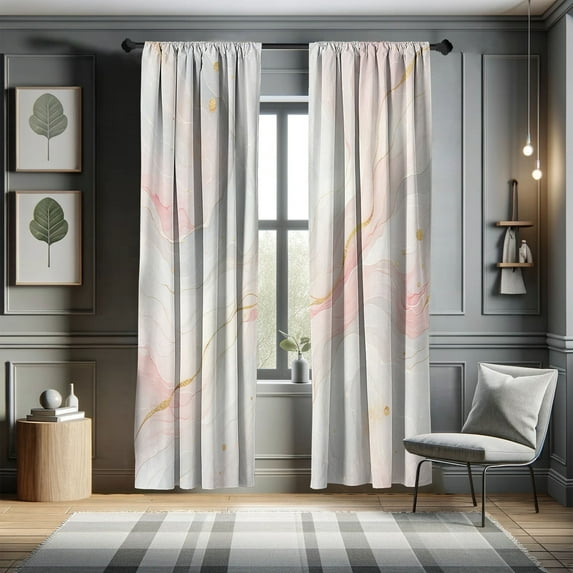 Ambesonne Pink Curtains, Art Marble Print Dreamy Lines, Pair of 28"x63", Blush Pale Cadet Blue