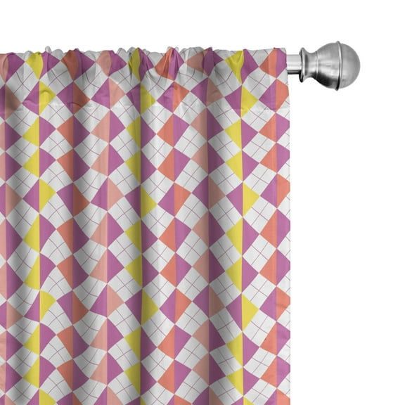 Ambesonne Pink Curtains, Colorful Triangular Shapes Art, Pair of 28"x63", Pale Fuchsia Yellow
