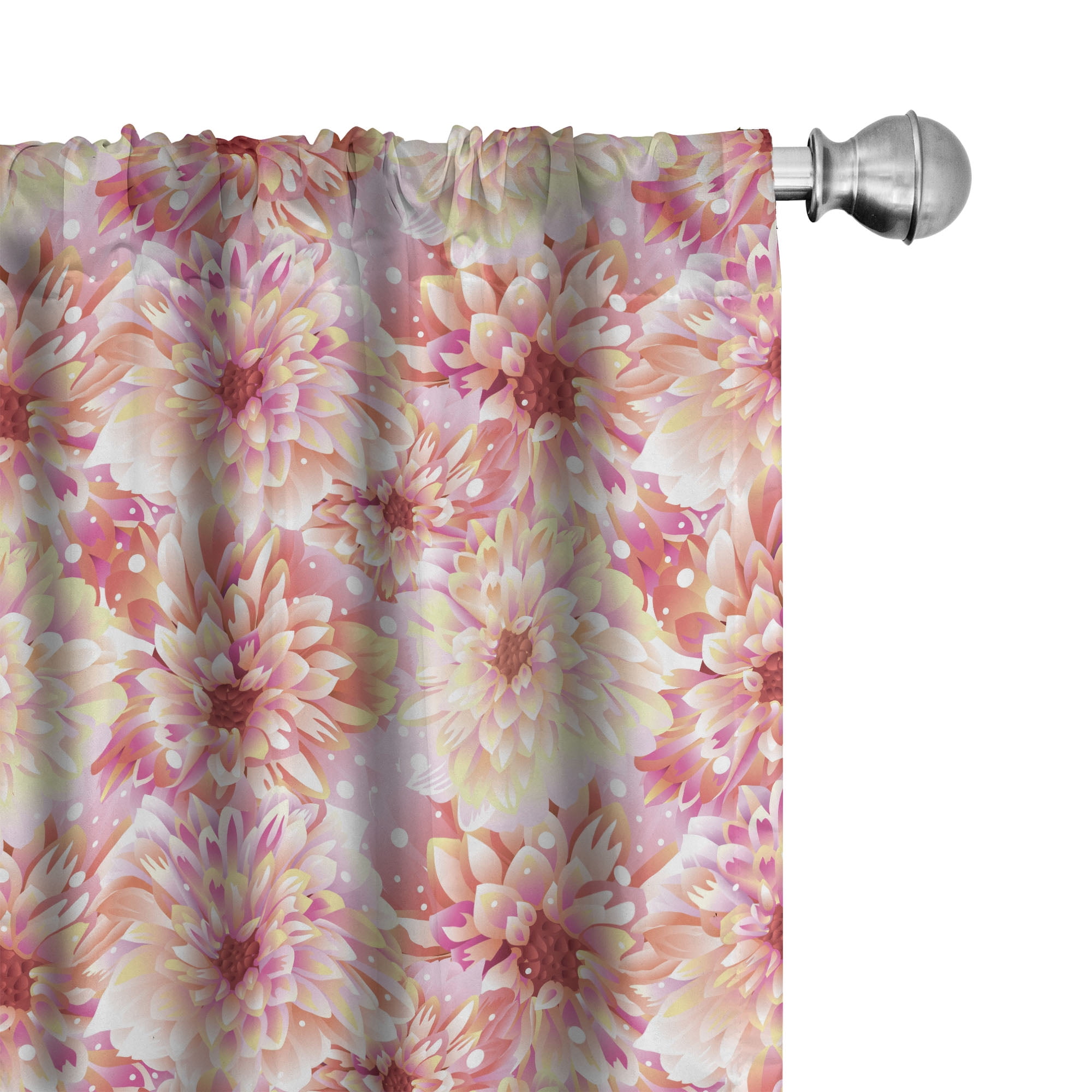 Floral Pink and Yellow Polyester Rod Pocket Curtain Panels, 28" x 84"