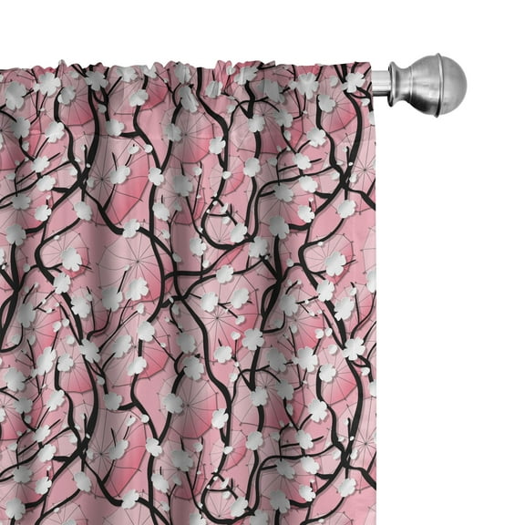 Ambesonne Pink Curtains, Sakura Tree Umbrellas, Pair of 28"x63", Black Pink