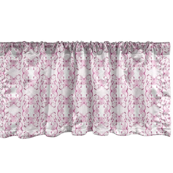 Ambesonne Pink Damask Window Valance, Floral Branches Leaves Motifs on Pastel Striped Background, Curtain Valance for Kitchen Bedroom Decor with Rod Pocket, 54" X 12", Baby Pink Pale Fuchsia