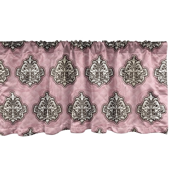 Ambesonne Pink Damask Window Valance, Repeating Flowers Rococo Inspired Ornaments, Curtain Valance for Kitchen Bedroom Decor with Rod Pocket, 54" X 12", Pale Pink Beige