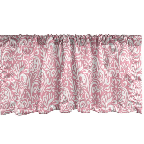 Ambesonne Pink Damask Window Valance, Simplistic Floral Art, 54" X 12", Pale Pink White