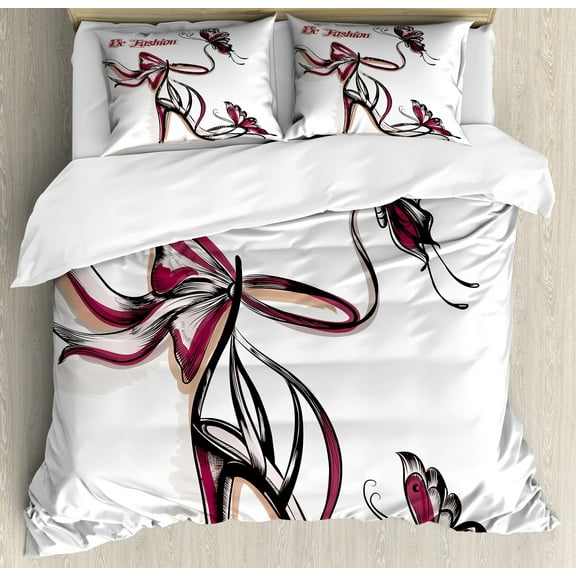 Ambesonne Pink Duvet Cover Set, Classy High Heels Fashion, King, Dried Rose Black