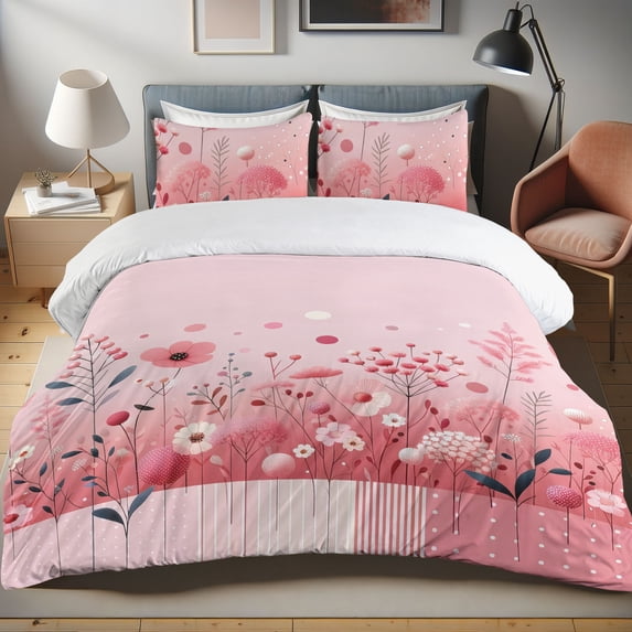 Ambesonne Pink Duvet Cover Set, Dots Sweets of Spring Pattern, Queen, Pastel Pink Dark Teal