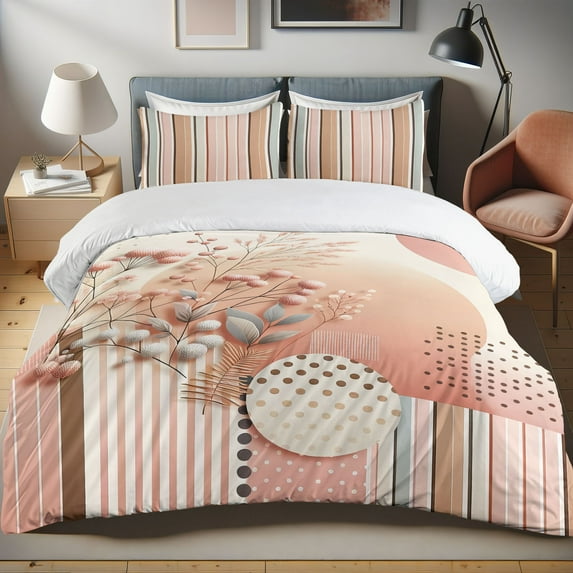 Ambesonne Pink Duvet Cover Set, Modern Tender Colors Floral, Queen, Coral and Pale Salmon