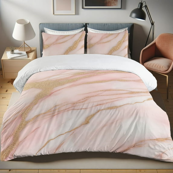 Ambesonne Pink Duvet Cover Set, Neutral Rosy Hue Marble Print, Calking, Sand Brown Pale Rose