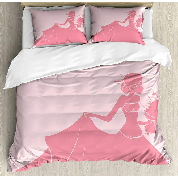 Ambesonne Pink Duvet Cover Set, Pink Wedding Dress, King, Salmon and Pale Pink