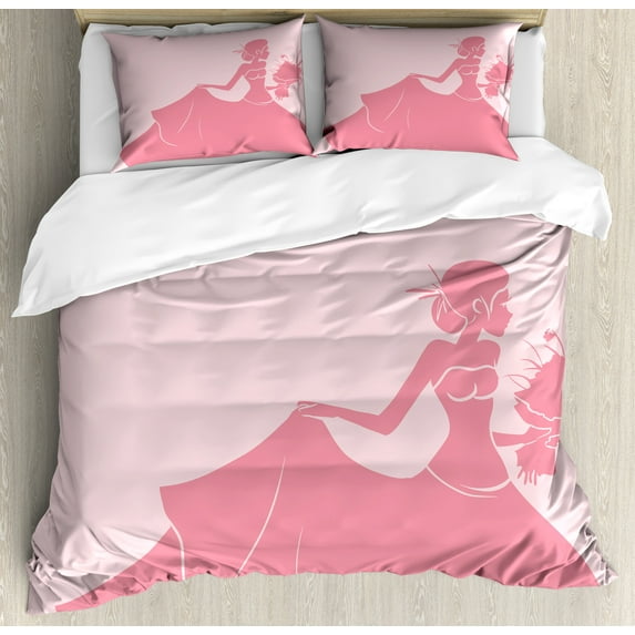 Ambesonne Pink Duvet Cover Set, Pink Wedding Dress, Queen, Salmon and Pale Pink