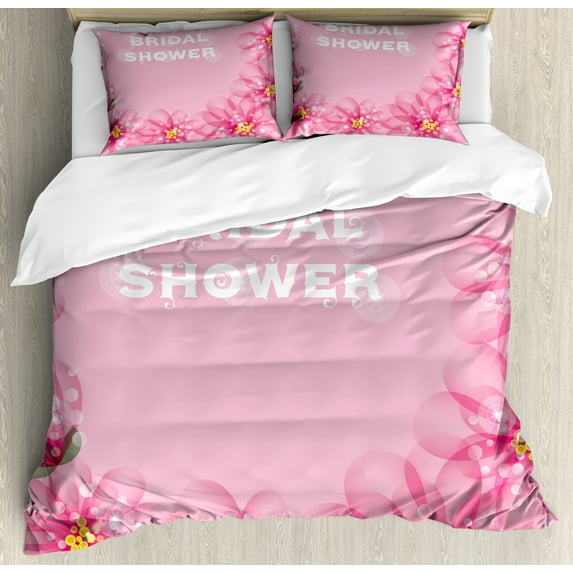 Ambesonne Pink Duvet Cover Sets, Abstract Petals Dots, 2-King, Hot Pink and Pale Pink