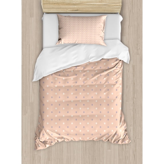 Ambesonne Pink Duvet Cover Sets, Retro Vintage Lilac Dots, 2-Twin, Salmon Lilac and White