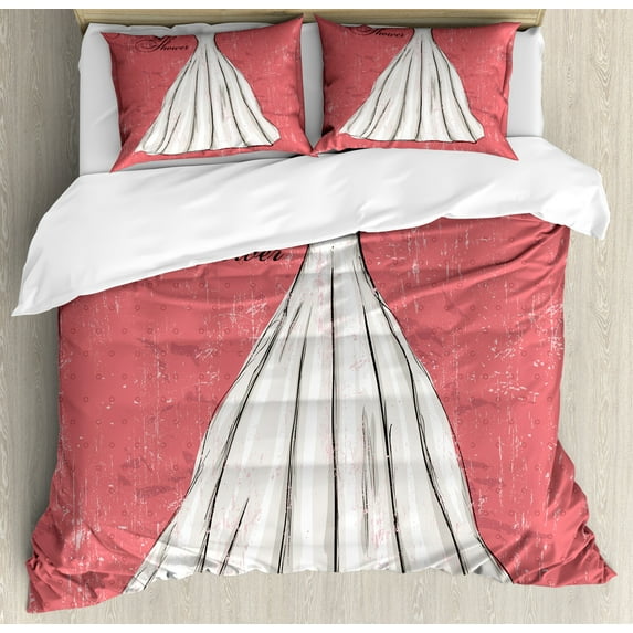 Ambesonne Pink Duvet Cover Sets, Wedding Bride Party, 2-King, Coral Black and White