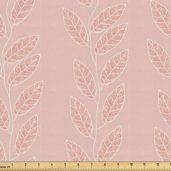 Ambesonne Pink Fabric by the Yard Upholstery, Floral Abstract Leaves Pattern, 1 Yard, Pale Salmon Blush White