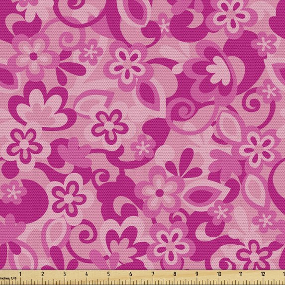 Ambesonne Pink Fabric by the Yard Upholstery, Floral Design Illustration Art, 3 Yards, Magenta Pastel Pink Blush