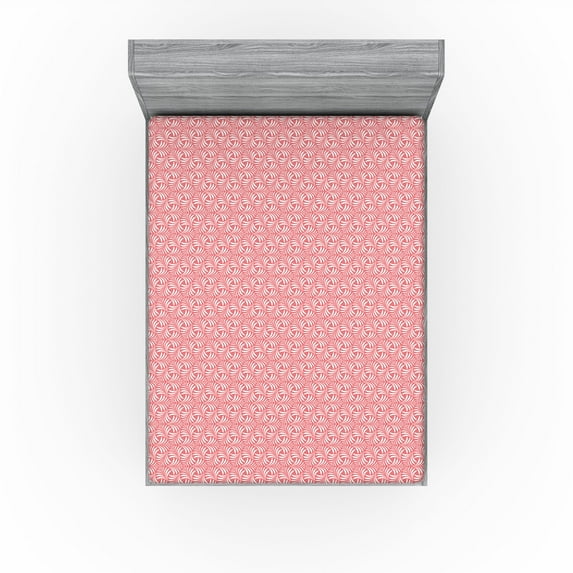 Ambesonne Pink Fitted Sheet, Abstract 70s 80s Art Deco Vibe, California King, Coral and White