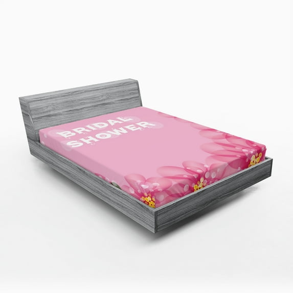 Ambesonne Pink Fitted Sheet, Abstract Petals Dots, Full Size, Hot Pink and Pale Pink