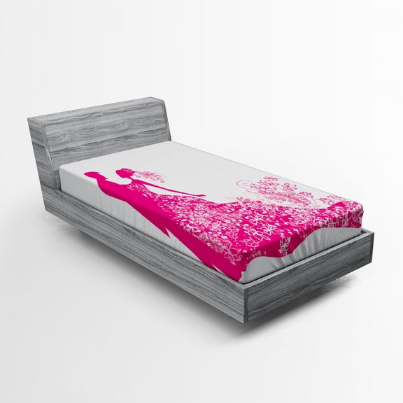 Ambesonne Pink Fitted Sheet, Dancing Couple Wedding, Twin Size, Magenta White