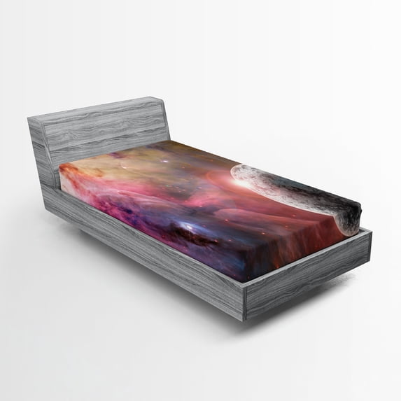 Ambesonne Pink Fitted Sheet, Frozen Planet Nebula, Twin Size, Pink