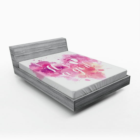 Ambesonne Pink Fitted Sheet, Hearts Pastel Girl, Full Size, Fuchsia White Pink