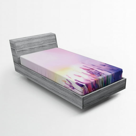 Ambesonne Pink Fitted Sheet, Lavender Violet Flowers, Twin Size, Lilac Purple