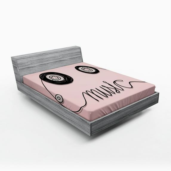 Ambesonne Pink Fitted Sheet, Music Cassette Tape Art, Full Size, Pink Black