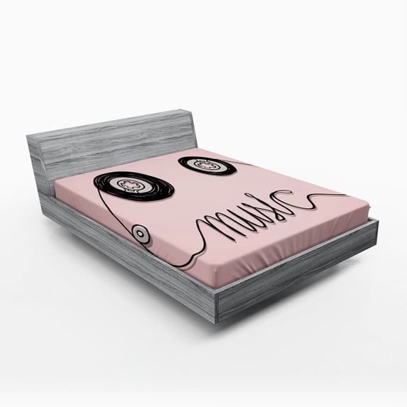 Ambesonne Pink Fitted Sheet, Music Cassette Tape Art, Queen Size, Pink Black