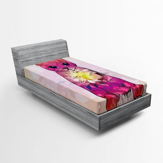 Ambesonne Pink Fitted Sheet, Retro Digital Robot Cat, Twin Size, Pink Fuchsia