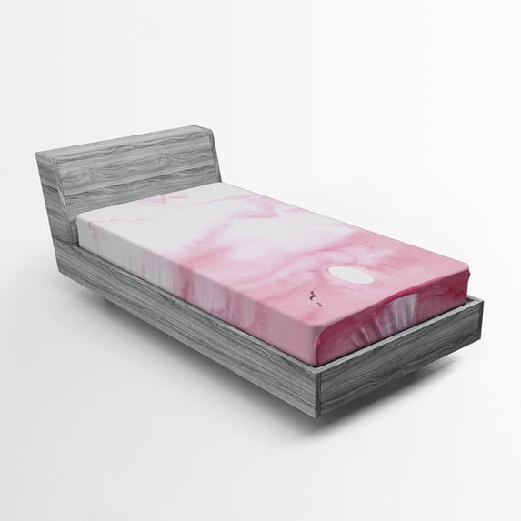 Ambesonne Pink Fitted Sheet, Sunrise Birds Horizon Art, Twin Size, Pink White