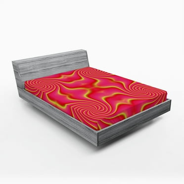 Ambesonne Pink Fitted Sheet, Surreal Patterns, Full Size, Red Yellow