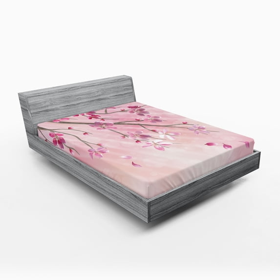 Ambesonne Pink Fitted Sheet, Tree Branch with Flowers, Queen Size, Pink Fuchsia