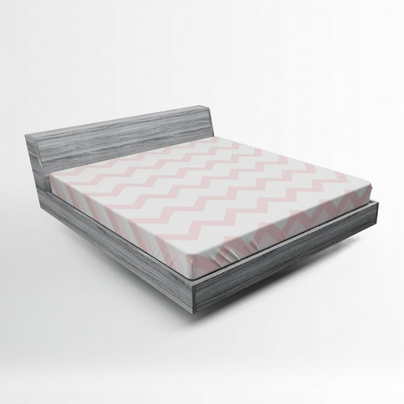 Ambesonne Pink Fitted Sheet, Zigzag Chevron Grunge, Full Size, Rose Pale Pink White