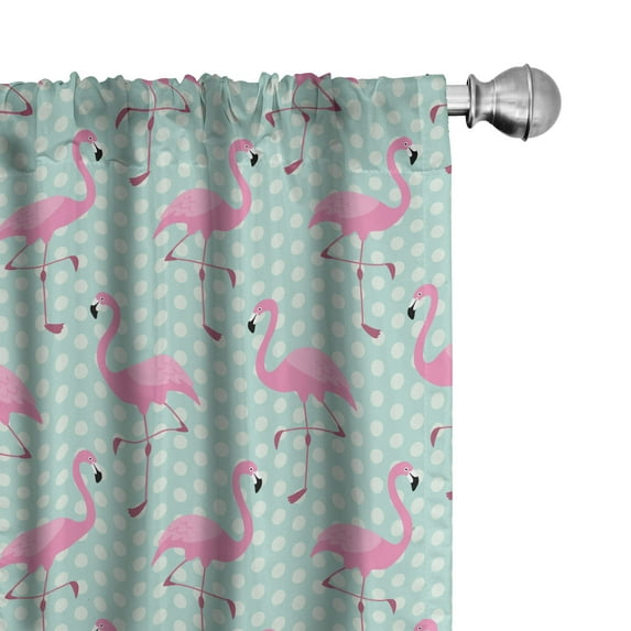 Ambesonne Pink Flamingo Window Curtains, Birds on Polka Dots, Each 28" W x 63" L, Mint Green Pale Pink