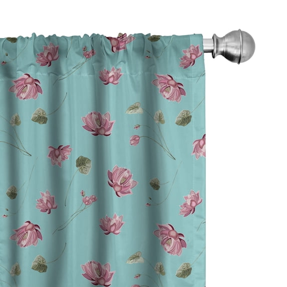 Ambesonne Pink Floral Window Curtains, Scattered Lotus Flowers, Each 28" W x 95" L, Seafoam Dried Rose and Green