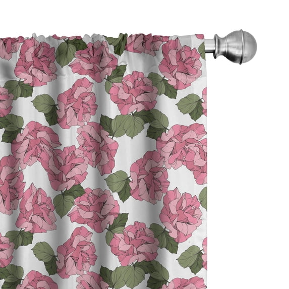Ambesonne Pink Floral Window Curtains, Wild Spring Peonies, Each 28" W x 84" L, Pale Pink Olive Green