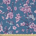 thumbnail image 1 of Ambesonne Pink Floral Fabric by the Yard Microfiber, Sakura Cherry Blossoms, 2 Yards, Dark Turquoise Plum, 1 of 2