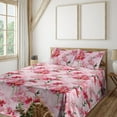 thumbnail image 1 of Ambesonne Pink Floral Fitted & Flat Sheet with Sham 3 Pcs Set, Lovers Spring Romance, Twin XL, Emerald Magenta and Rose, 1 of 5