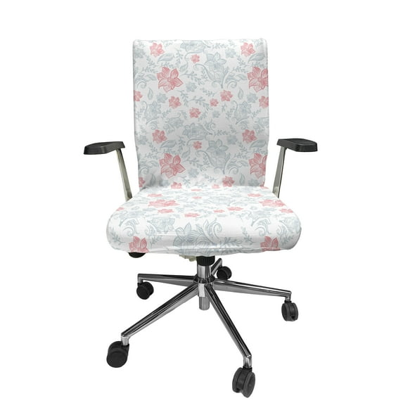 Ambesonne Pink Floral Office Chair Cover Stretchable High Back, Pastel Flowers, Dried Rose Blue Grey