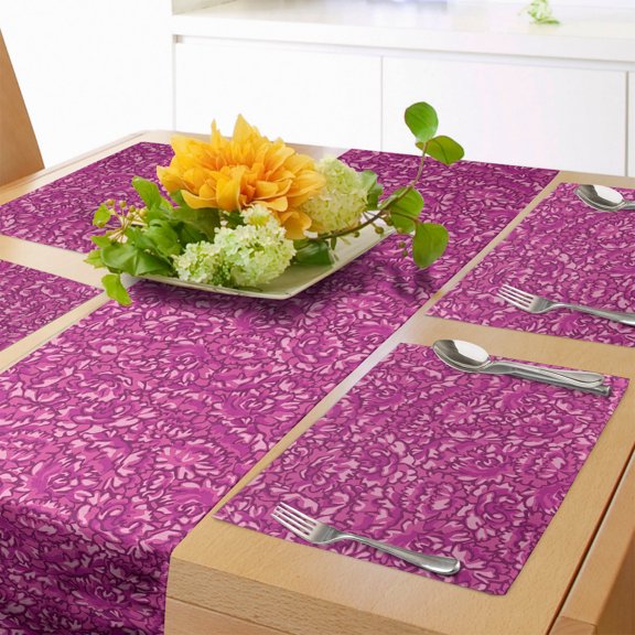 Ambesonne Pink Floral Table Runner & Placemats, Peony Petals, Placemat 4 pcs + Runner 12"x72", Pink Pale Pink