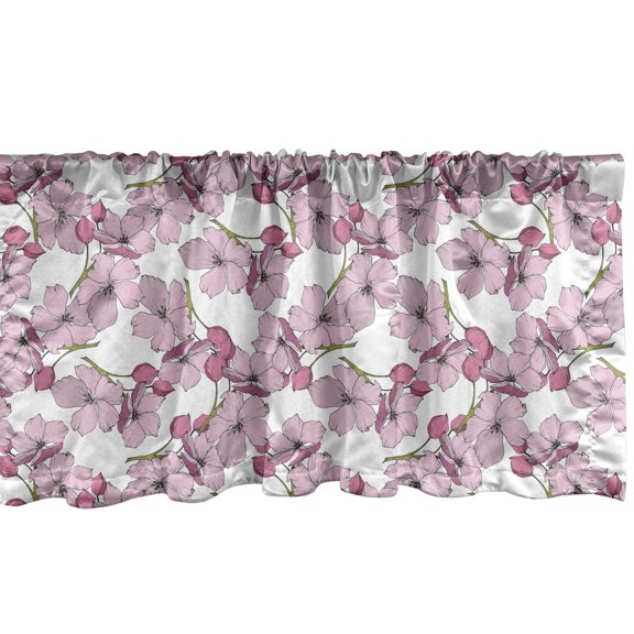 Ambesonne Pink Floral Window Valance, Feminine Botanical Pattern Blossoming Flowers, Curtain Valance for Kitchen Bedroom Decor with Rod Pocket, 54" X 12", Fuchsia Baby Pink