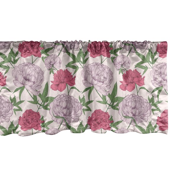 Ambesonne Pink Floral Window Valance, Tender Summer Flowering, 42" x 12", Pale Mauve Green and Rose