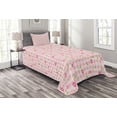 thumbnail image 1 of Ambesonne Pink Green Quilted Bedspread Set 2 Pcs, Checkered Flower Petals, Twin Size, Pale Pink White, 1 of 3
