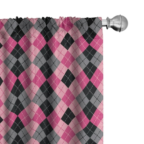 Ambesonne Pink Grey Window Curtains, Diamonds and Lozenges, Each 28" W x 63" L, Pale Pink Black Grey