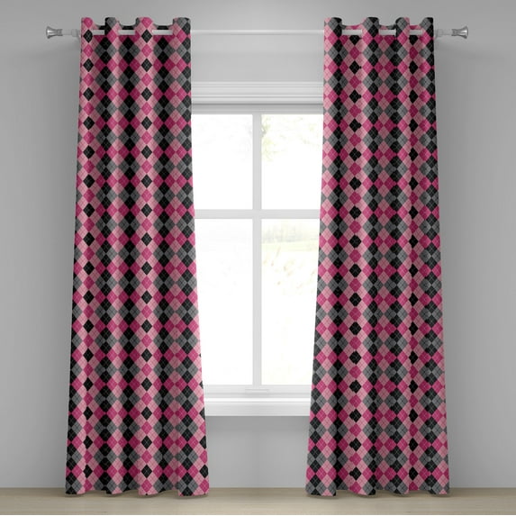 Ambesonne Pink Grey Grommet Curtain, Diamonds and Lozenges, 50" x 72", Pale Pink Black Grey