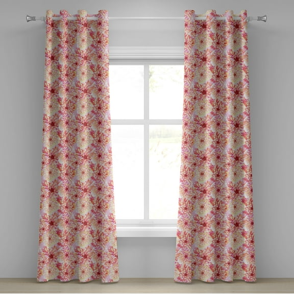 Ambesonne Pink Grommet Curtain, Dahlias Floral, 50" x 120", Pink Yellow
