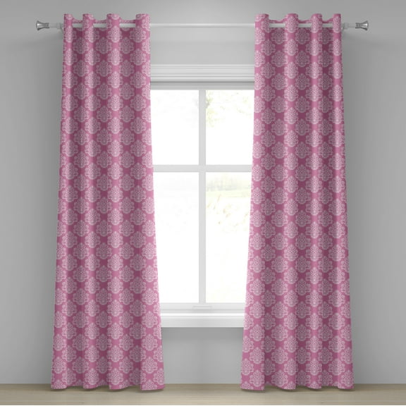 Ambesonne Pink Grommet Curtain, Intricate Damask Motifs, 50" x 96", Pale Pink Pink