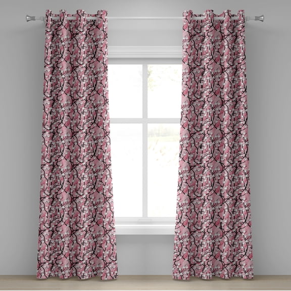 Ambesonne Pink Grommet Curtain, Sakura Tree Umbrellas, 50" x 96", Black Pink