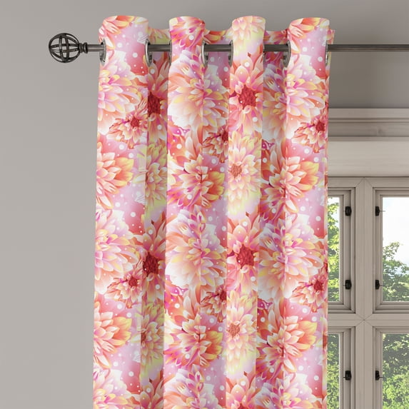 Ambesonne Pink Grommet Curtain Single Panel, Dahlias Floral, 50"x60", Pink Yellow